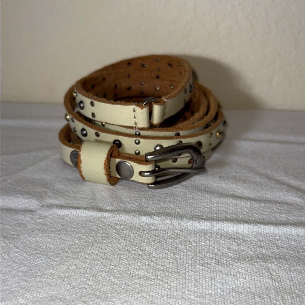 Free People Cream Double Wrap Studded Belt